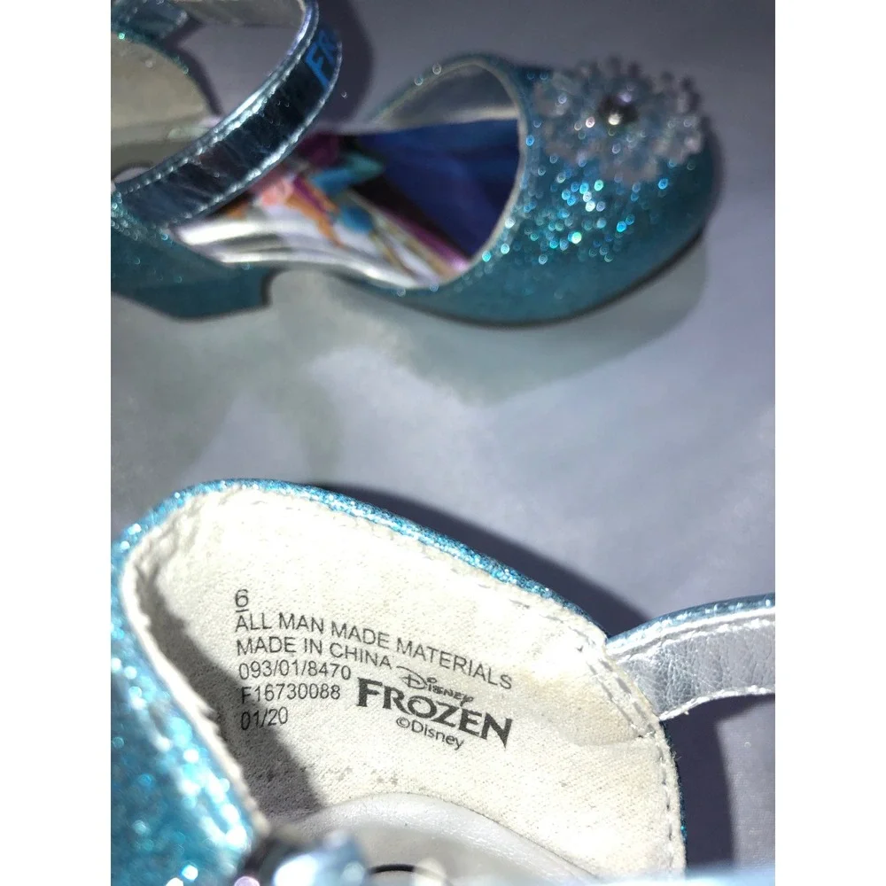 Disney Frozen Elsa Anna Blue Glitter Dress Shoes Snowflake Heels Girls Size 6